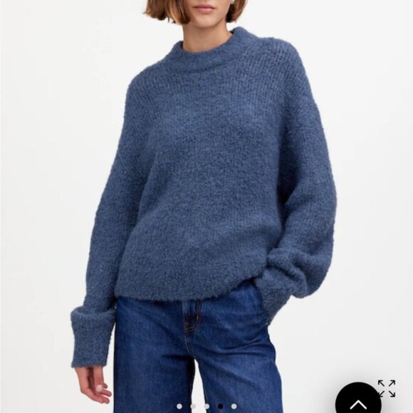 Madewell Wool Alpaca Blend Boucle-Knit Mock Neck Oversized Sweater Blue L NWT - Picture 3 of 6